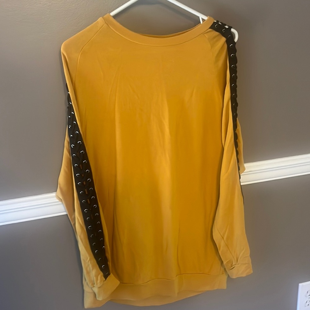 Mustard Top with lace up sleeve